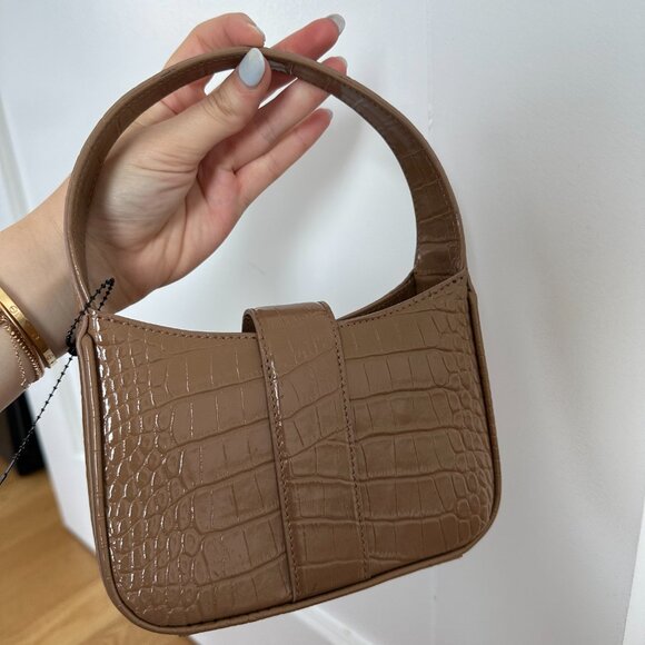 NWOT Anine Bing Mini Cleo Shoulder Bag Tan Croc-Embossed Leather Fold-over Flap - Picture 7 of 8